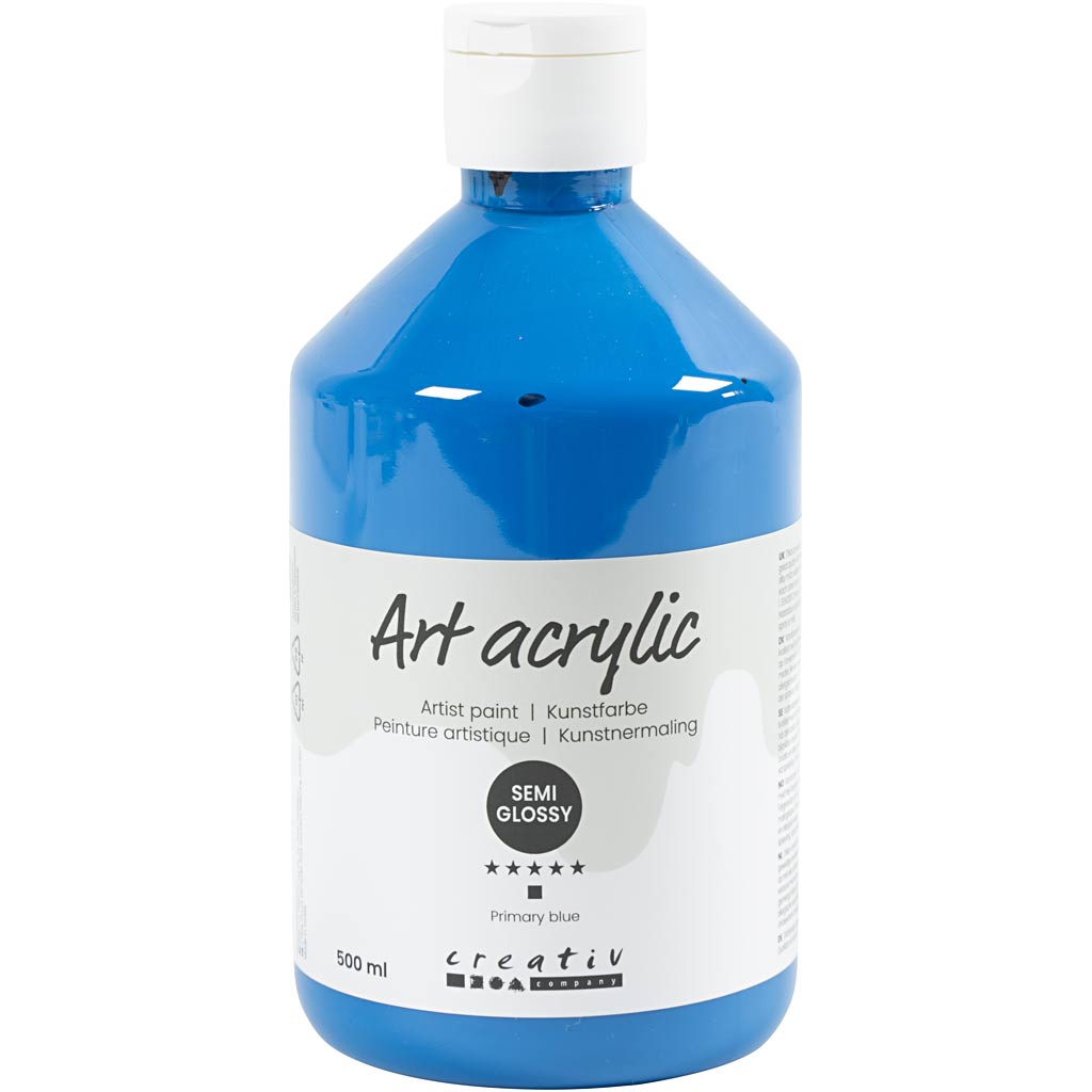 Creativ company acryl verf, semi-glanzend, transparant, blauw primair, 500 ml 1 fles