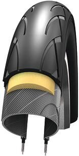 SCHWALBE tire "Kid Plus" Active LineHS 413, 50 EPI, clincher, PunctureGuard, blackFor the buggies. With extra safe protection (PunctureGuard). The special tread compound Black'n Roll will not leave unsightly skid marks on floors