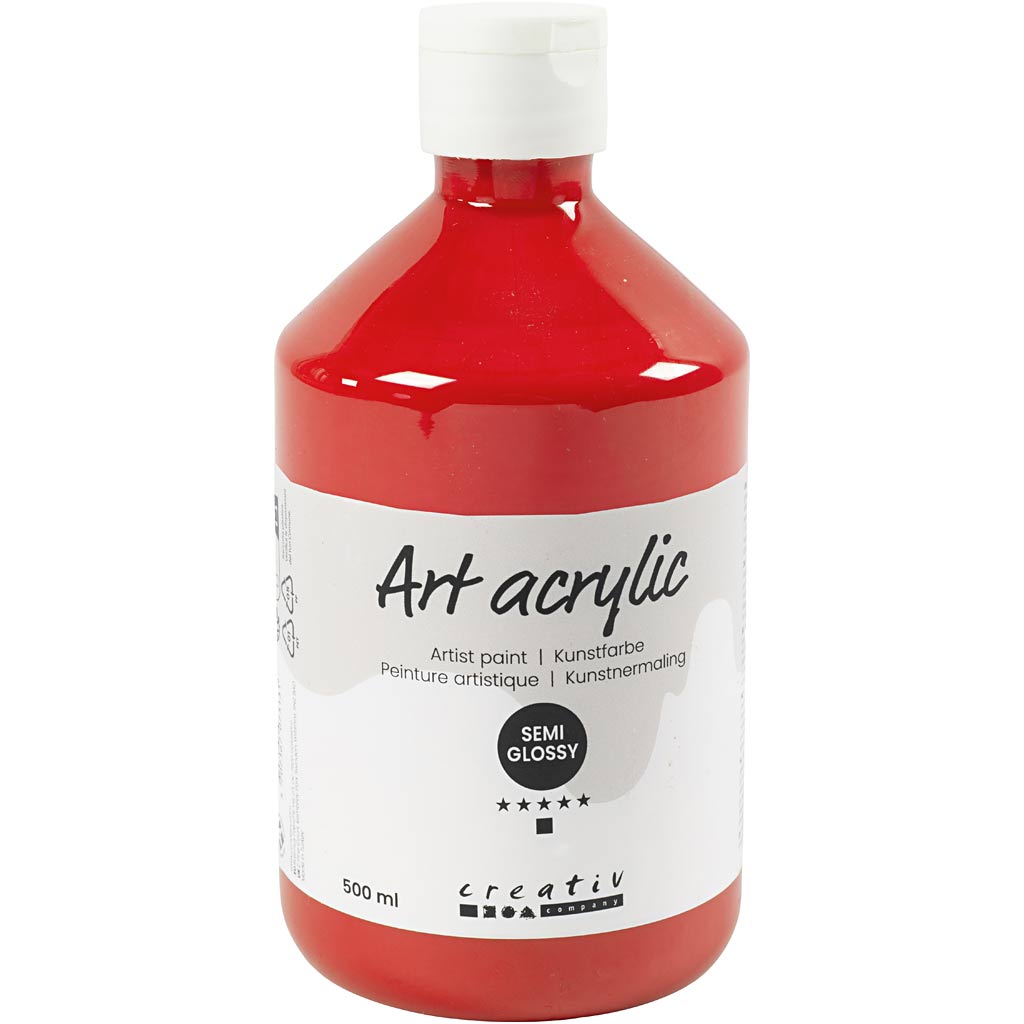Creativ company acrylverf, semi-glanzend, transparant, cadmiumrood, 500 ml 1 fles