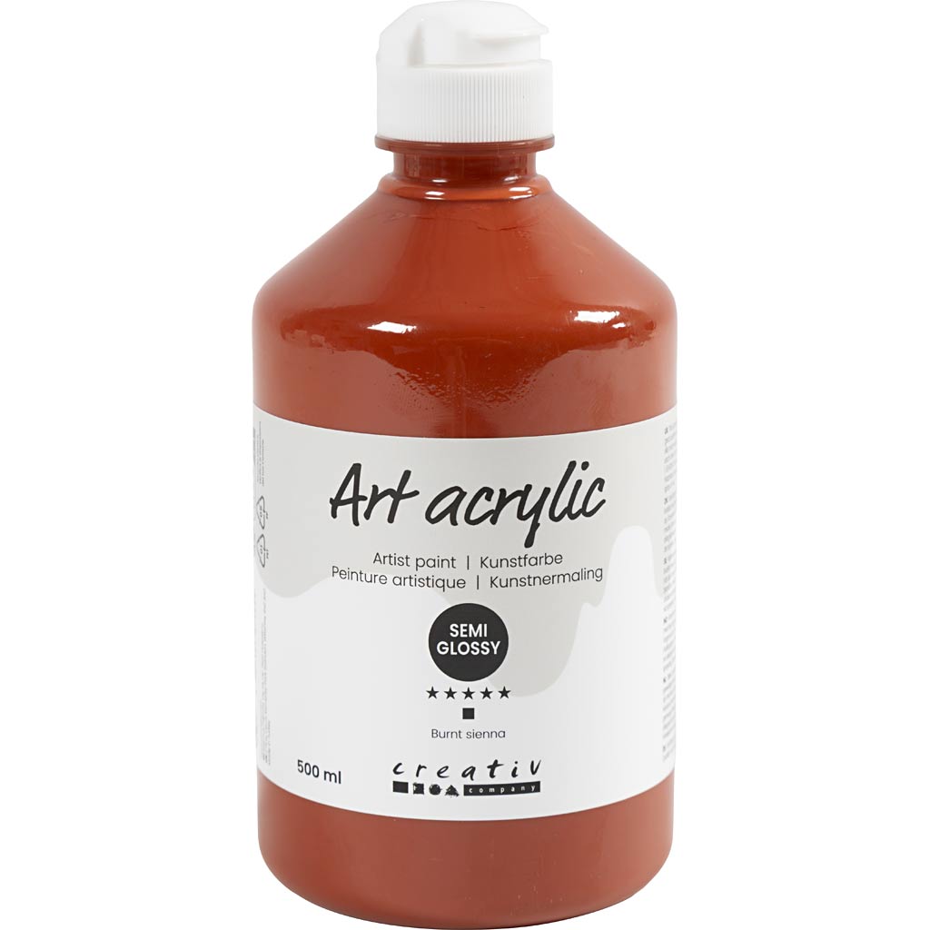 Creativ company acryl verf, semi-glanzend, semi-transparant, sienna gebrand, 500 ml 1 fles
