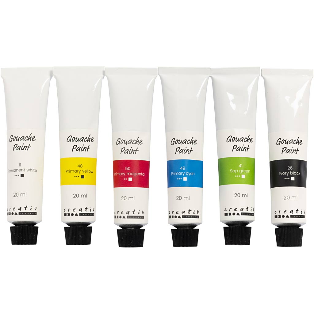 Creativ company gouacheverf, standaardkleuren, 6x20 ml 1 doos
