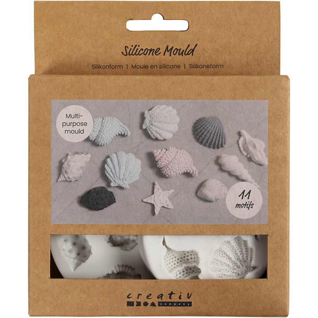 Creativ company siliconen vormen, zeester, grote zeeschelp, schelp, h: 0,3-1 cm, l: 1,3-3,3 cm, 2 stuk 1 doos