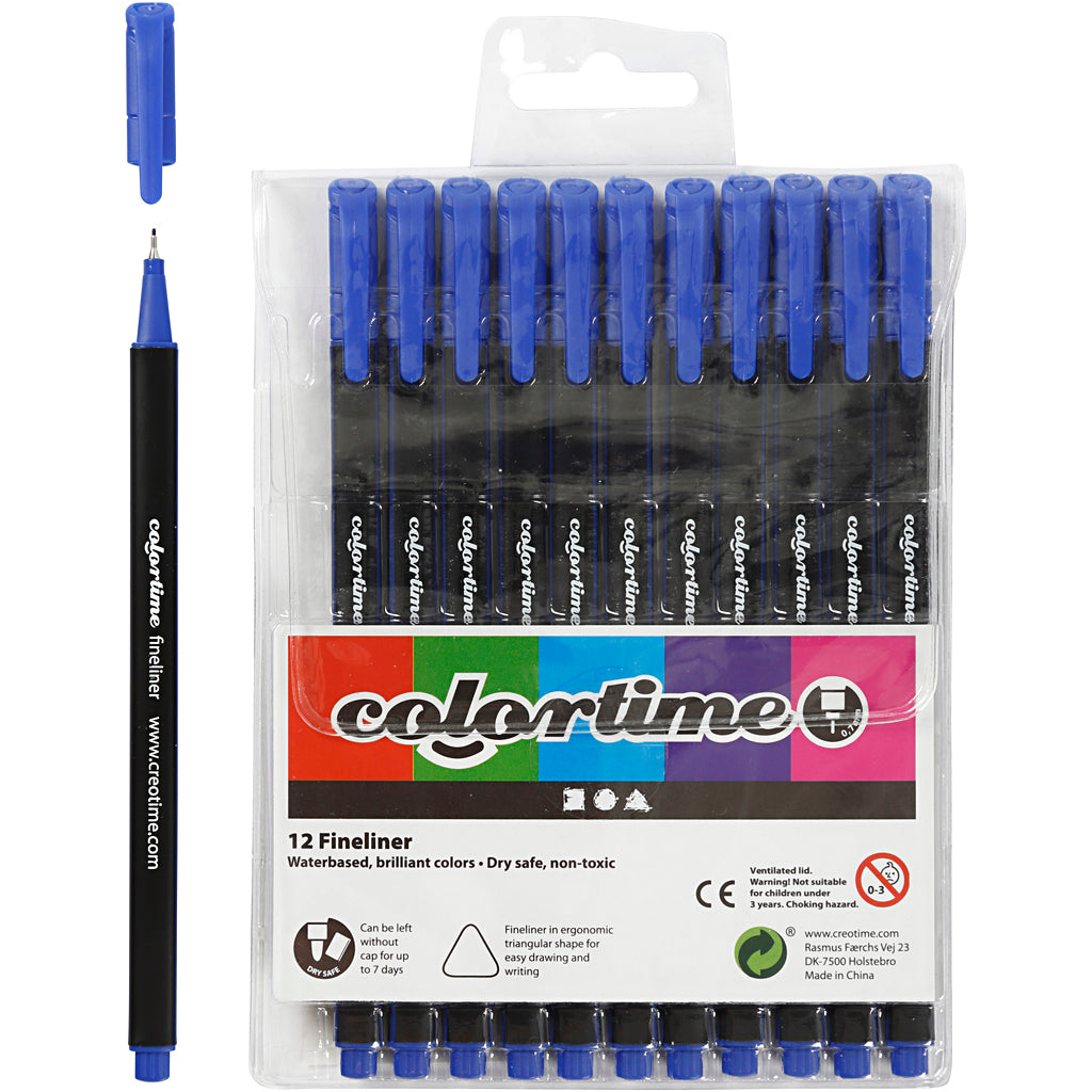 Colortime fineliners, lijndikte 0,6-0,7 mm, donkerblauw, 12 stuk 1 doos
