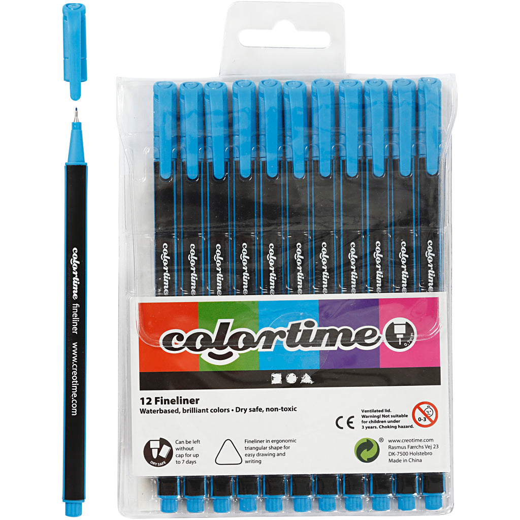Colortime fineliners, lijndikte 0,6-0,7 mm, lichtblauw, 12 stuk 1 doos