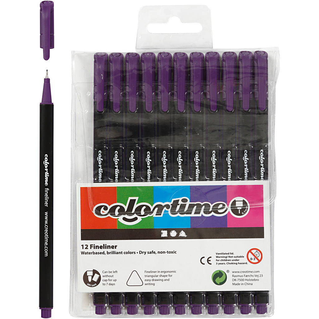 Colortime fineliners, lijndikte 0,6-0,7 mm, paars, 12 stuk 1 doos