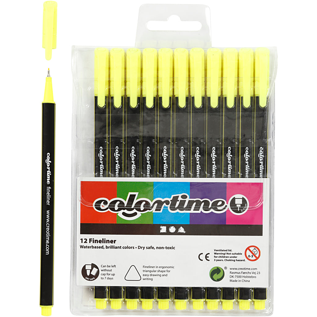 Colortime fineliners, lijndikte 0,6-0,7 mm, geel, 12 stuk 1 doos