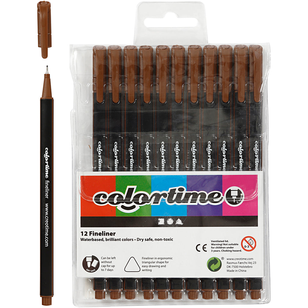 Colortime fineliners, lijndikte 0,6-0,7 mm, bruin, 12 stuk 1 doos