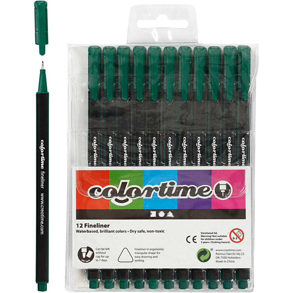 Colortime fineliners, lijndikte 0,6-0,7 mm, donkergroen, 12 stuk 1 doos