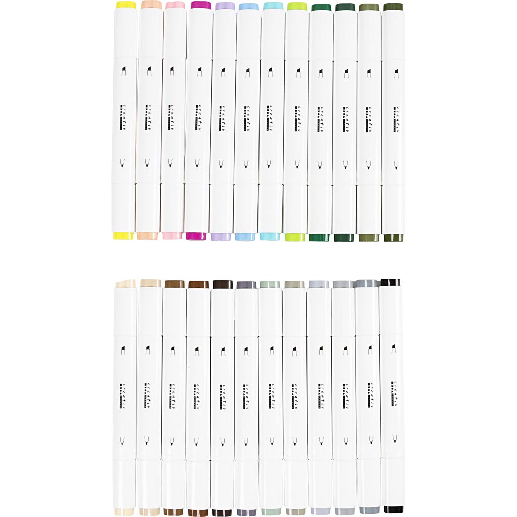Creativ company tekenstift, lijndikte 1+8 mm, pastelkleuren, standaardkleuren, 24 stuk 1 doos