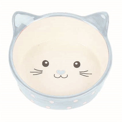 Happy pet voerbak kat polka blauw creme