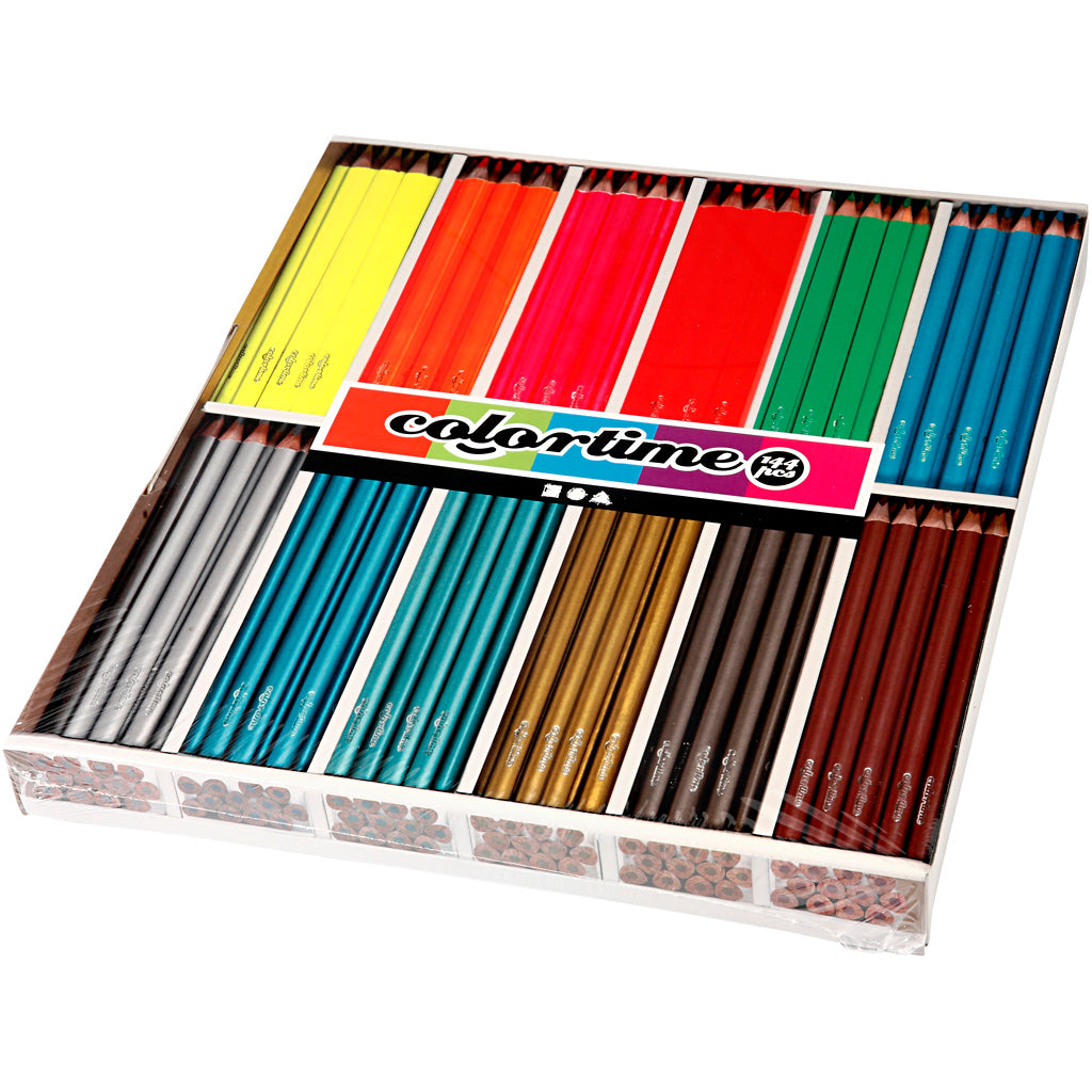 Colortime kleurpotloden, l: 17,45 cm, vulling 4 mm, metallic kleuren, neon kleuren, 144 stuk 1 doos