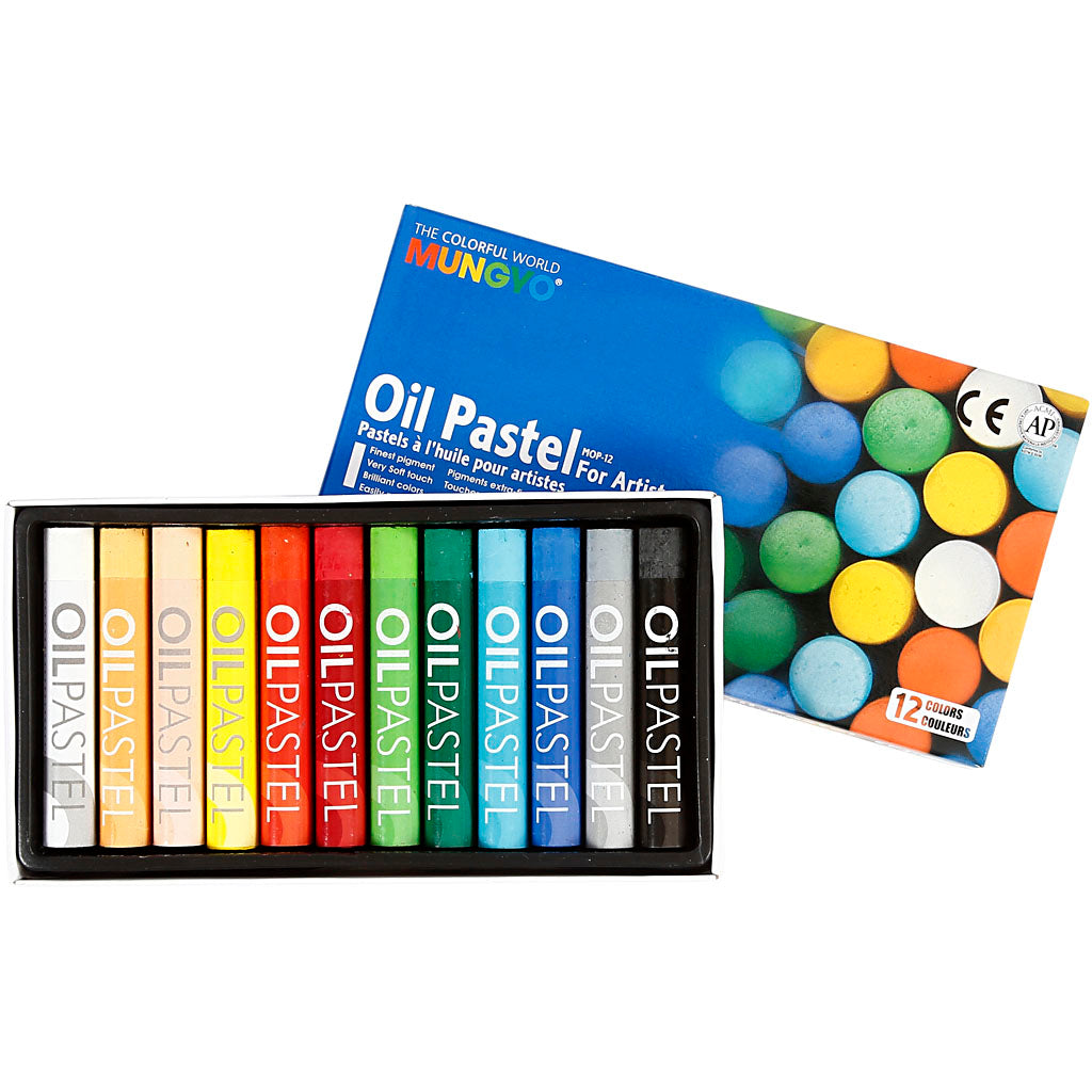 Mungyo oliepastel, l: 7 cm, dikte 11 mm, diverse kleuren, 12 stuk 1 doos