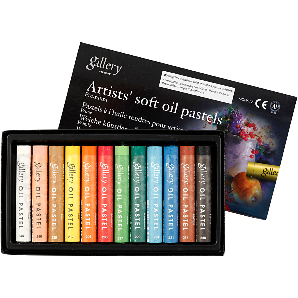 Mungyo gallery oliepastel premium, l: 7 cm, dikte 10 mm, diverse kleuren, 12 stuk 1 doos