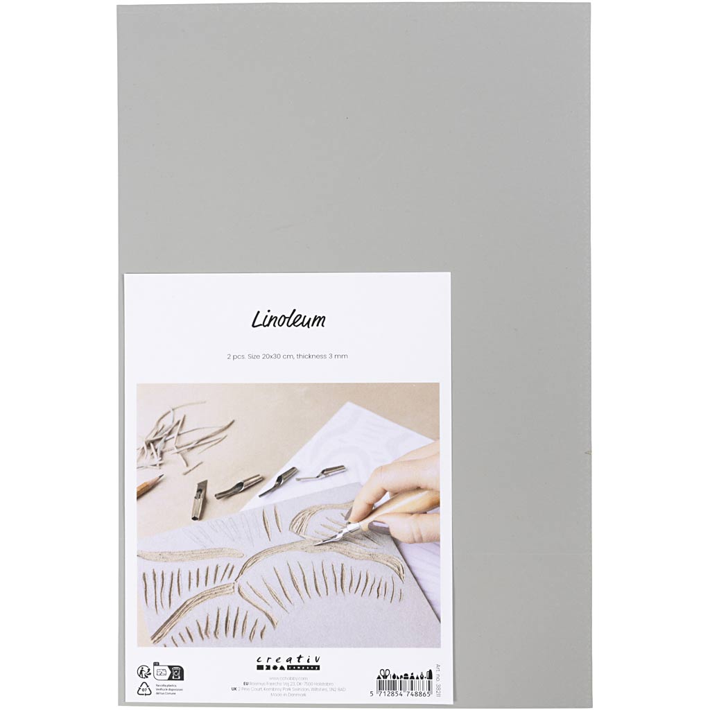 Creativ company linoleum, afm 20x30 cm, dikte 3 mm, grijs, 2 stuk 1 doos