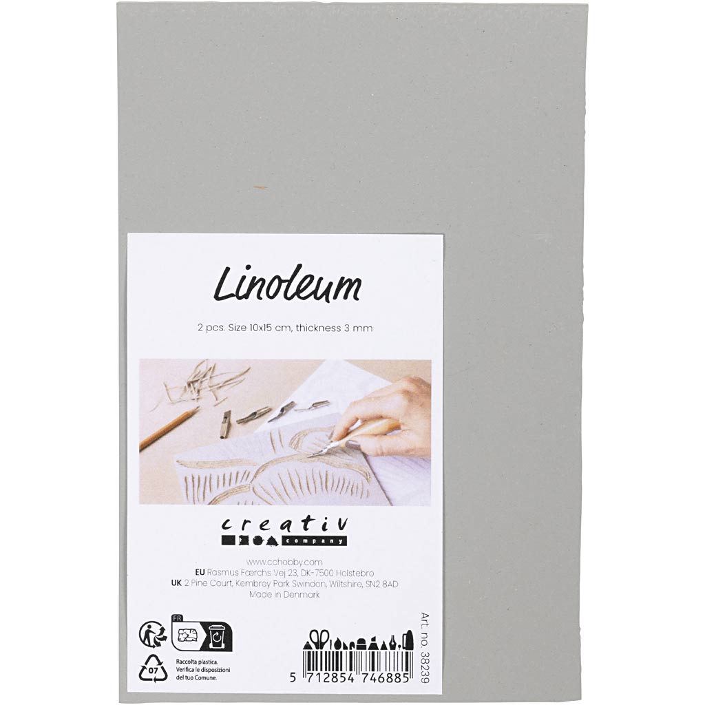 Creativ company linoleum, afm 10x15 cm, dikte 3 mm, grijs, 2 stuk 1 doos