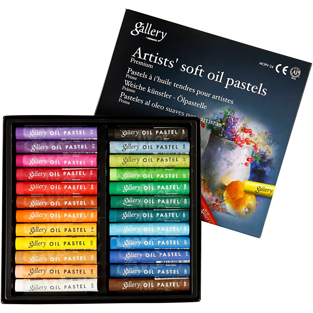 Mungyo gallery oliepastel premium, l: 7 cm, dikte 10 mm, diverse kleuren, 24 stuk 1 doos