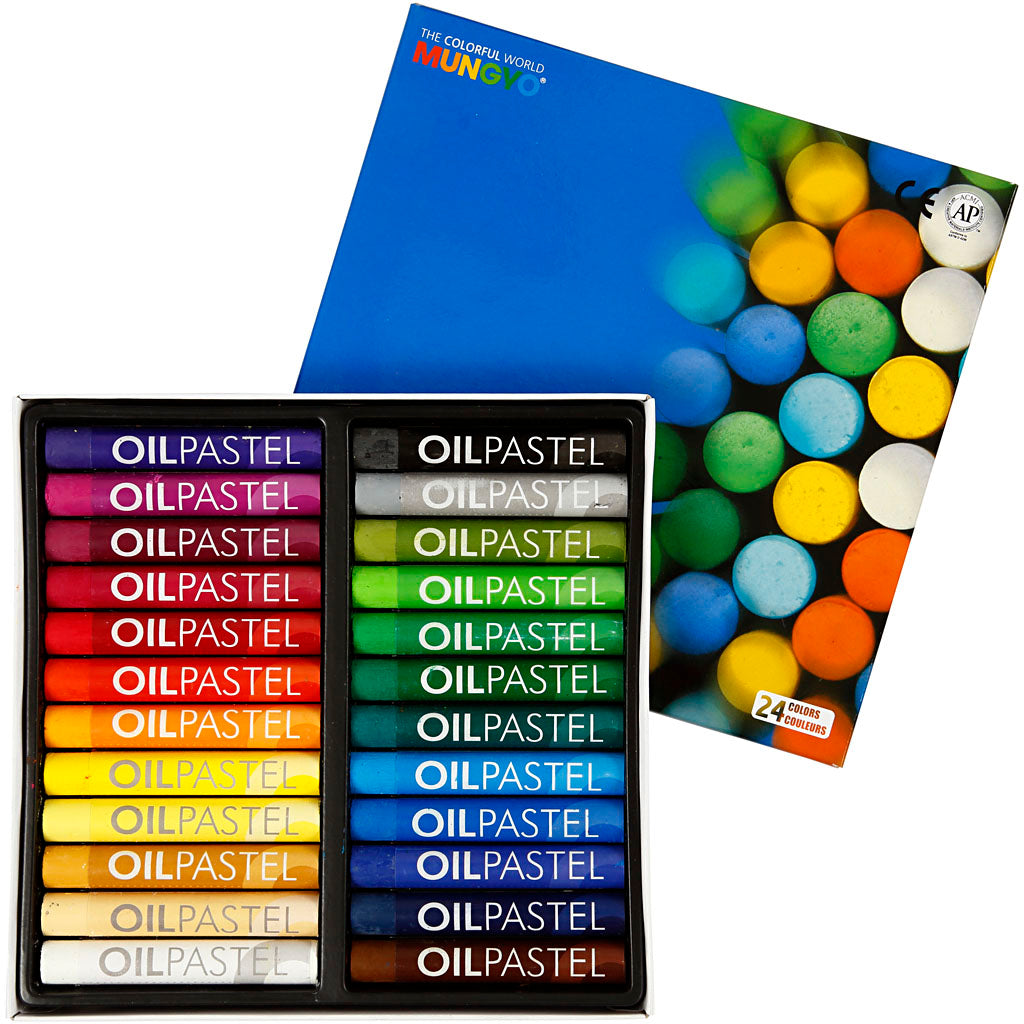 Mungyo oliepastel, l: 7 cm, dikte 11 mm, diverse kleuren, 24 stuk 1 doos