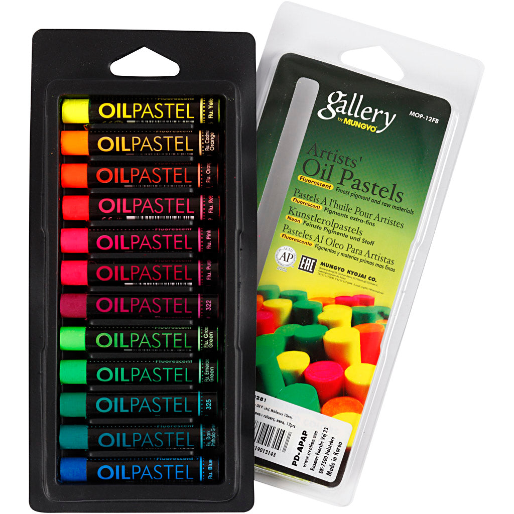 Gallery oliepastel, l: 7 cm, dikte 11 mm, neon kleuren, 12 stuk 1 doos