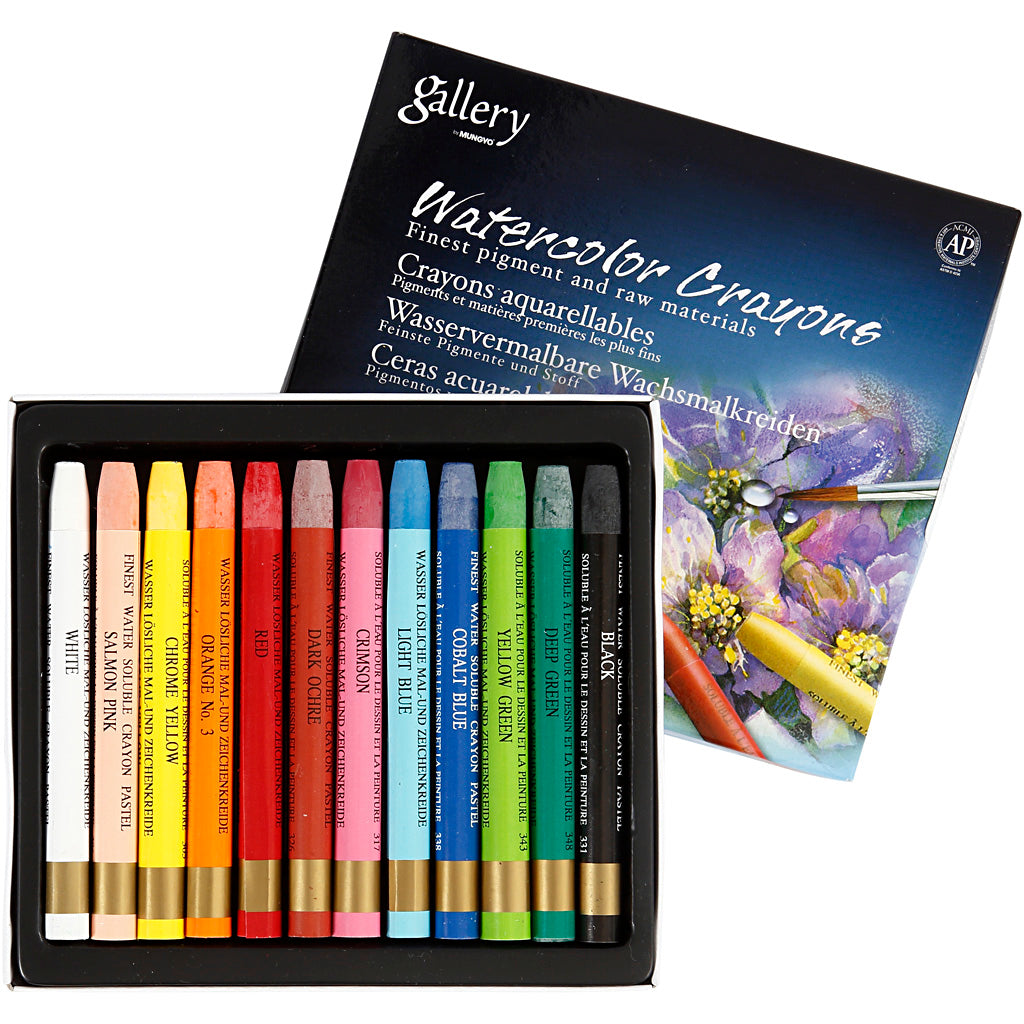 Mungyo aquarelkrijt, l: 9,3 cm, diverse kleuren, 12 stuk 1 doos