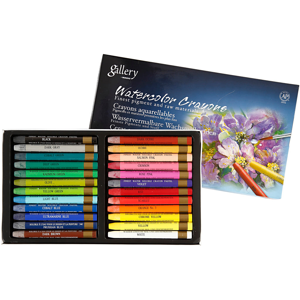 Mungyo aquarelkrijt, l: 9,3 cm, diverse kleuren, 24 stuk 1 doos