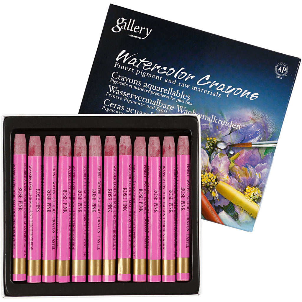 Mungyo aquarelkrijt, l: 9,3 cm, dikte 8 mm, fris roze (316), 12 stuk 1 doos
