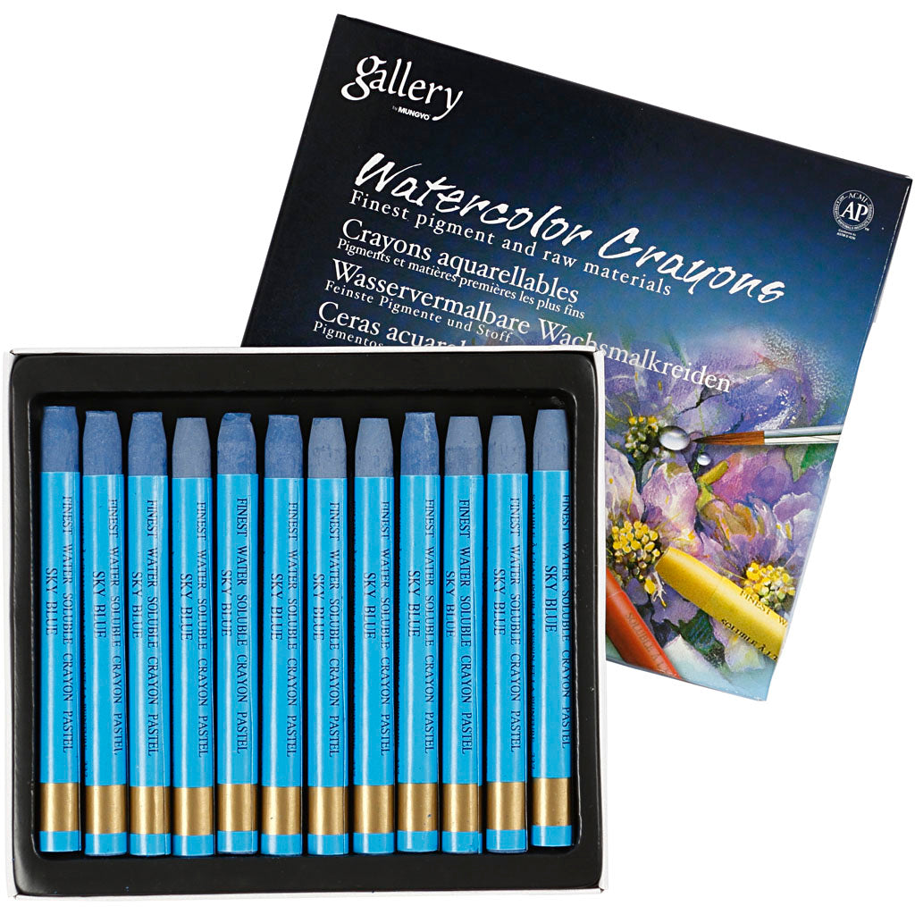 Mungyo aquarelkrijt, l: 9,3 cm, dikte 8 mm, hemelsblauw (337), 12 stuk 1 doos