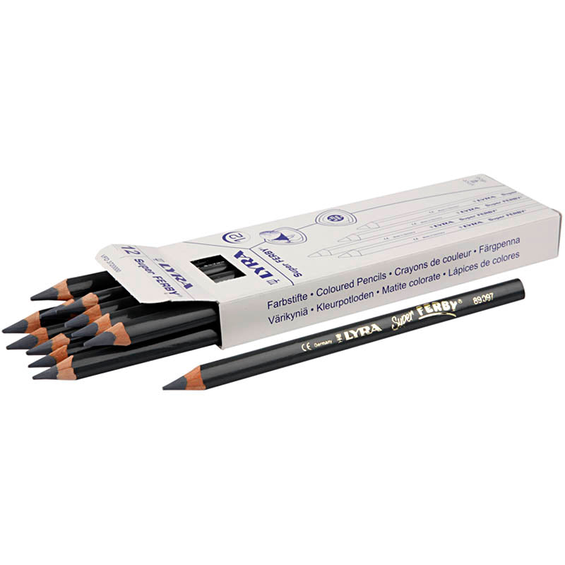 Lyra super ferby 1 kleurpotloden, l: 18 cm, vulling 6,25 mm, grijs, 12 stuk 1 doos