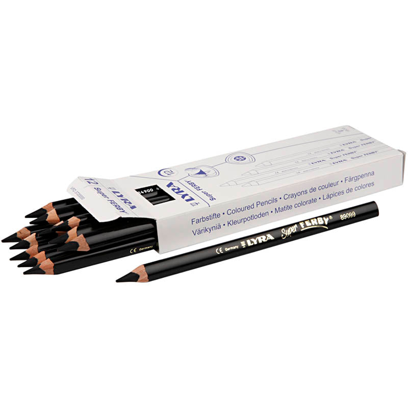 Lyra super ferby 1 kleurpotloden, l: 18 cm, vulling 6,25 mm, zwart, 12 stuk 1 doos