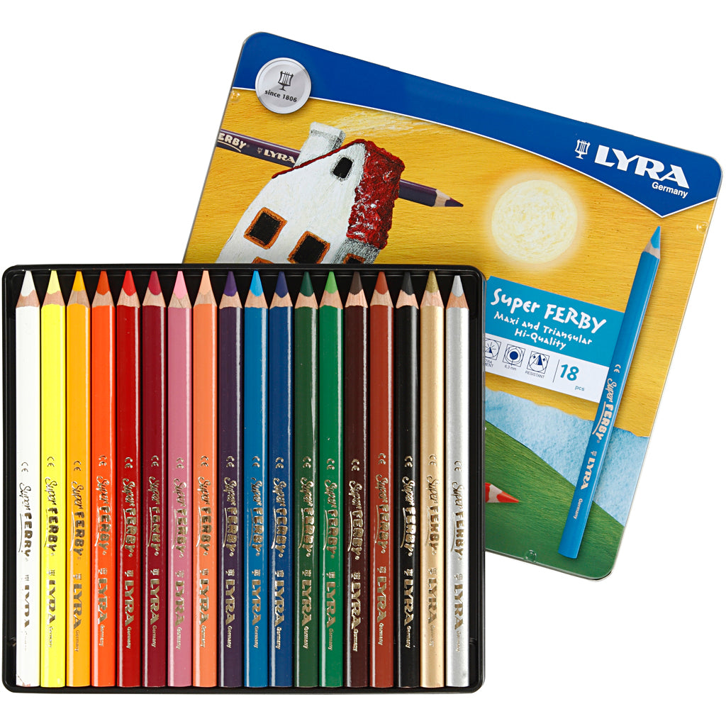 Lyra super ferby 1 kleurpotloden, l: 18 cm, vulling 6,25 mm, diverse kleuren, 18 stuk 1 doos