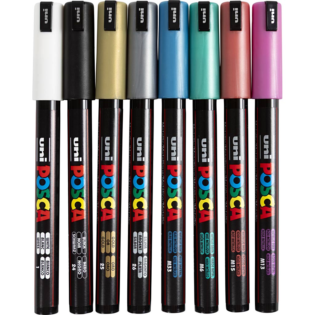 Uni-posca posca marker, afm pc-1mr, lijndikte 0,7 mm, extra-fijn, metallic kleuren, 8 div 1 doos
