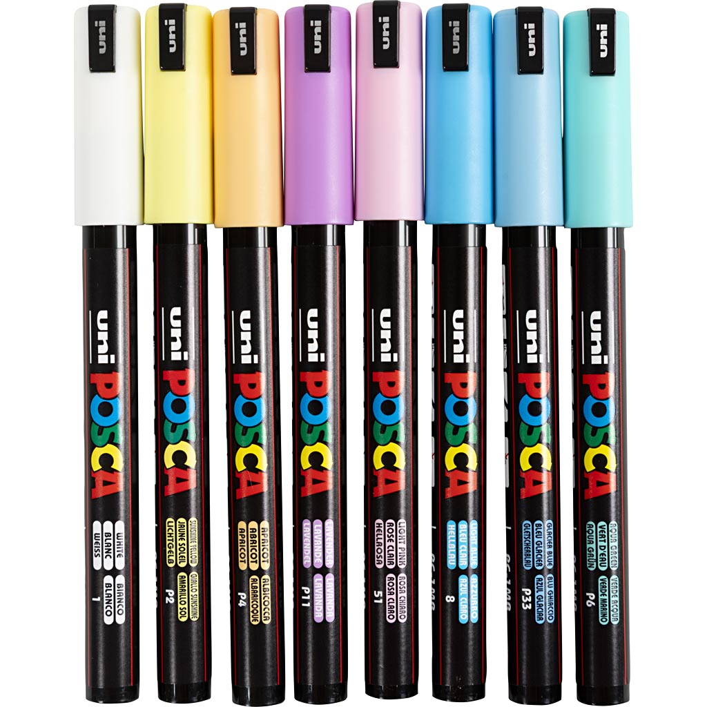Uni-posca posca marker, afm pc-1mr, lijndikte 0,7 mm, extra-fijn, diverse kleuren, 8 div 1 doos