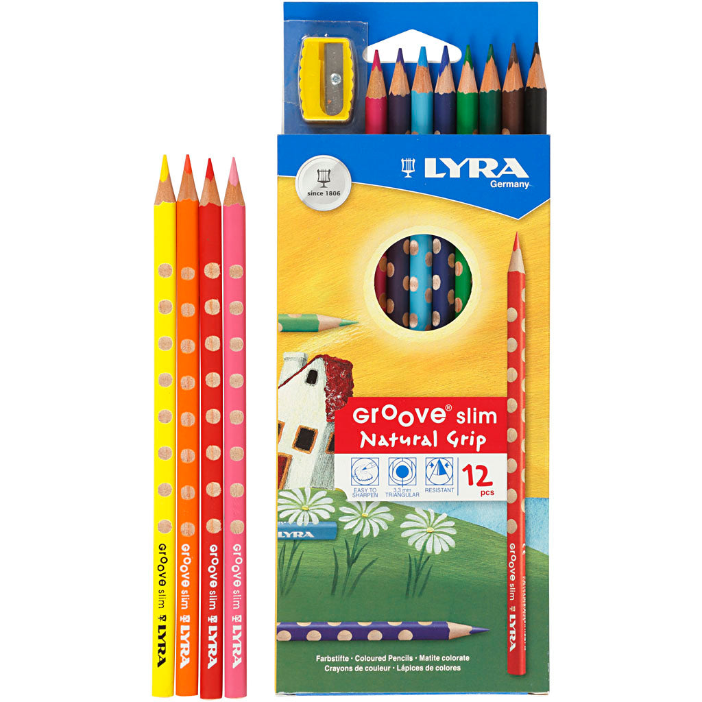 Lyra groove dunne kleurpotloden, l: 18 cm, vulling 3,3 mm, diverse kleuren, 12 stuk 1 doos