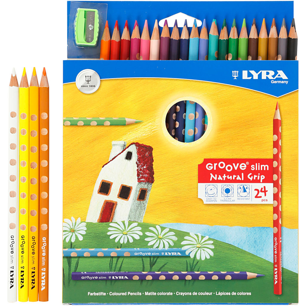 Lyra groove dunne kleurpotloden, l: 18 cm, vulling 3,3 mm, diverse kleuren, 24 stuk 1 doos