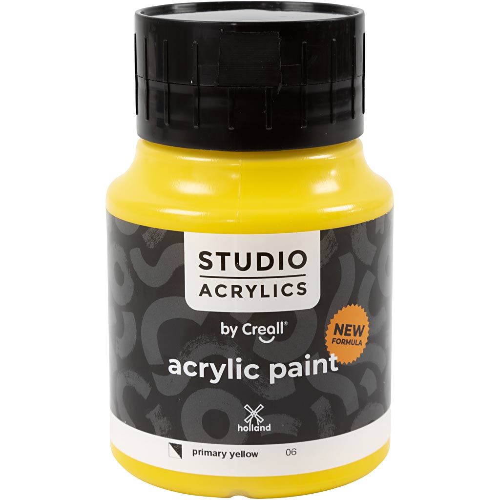 Creall studio acrylverf, semi-dekkend, primair geel (06), 500 ml 1 fles