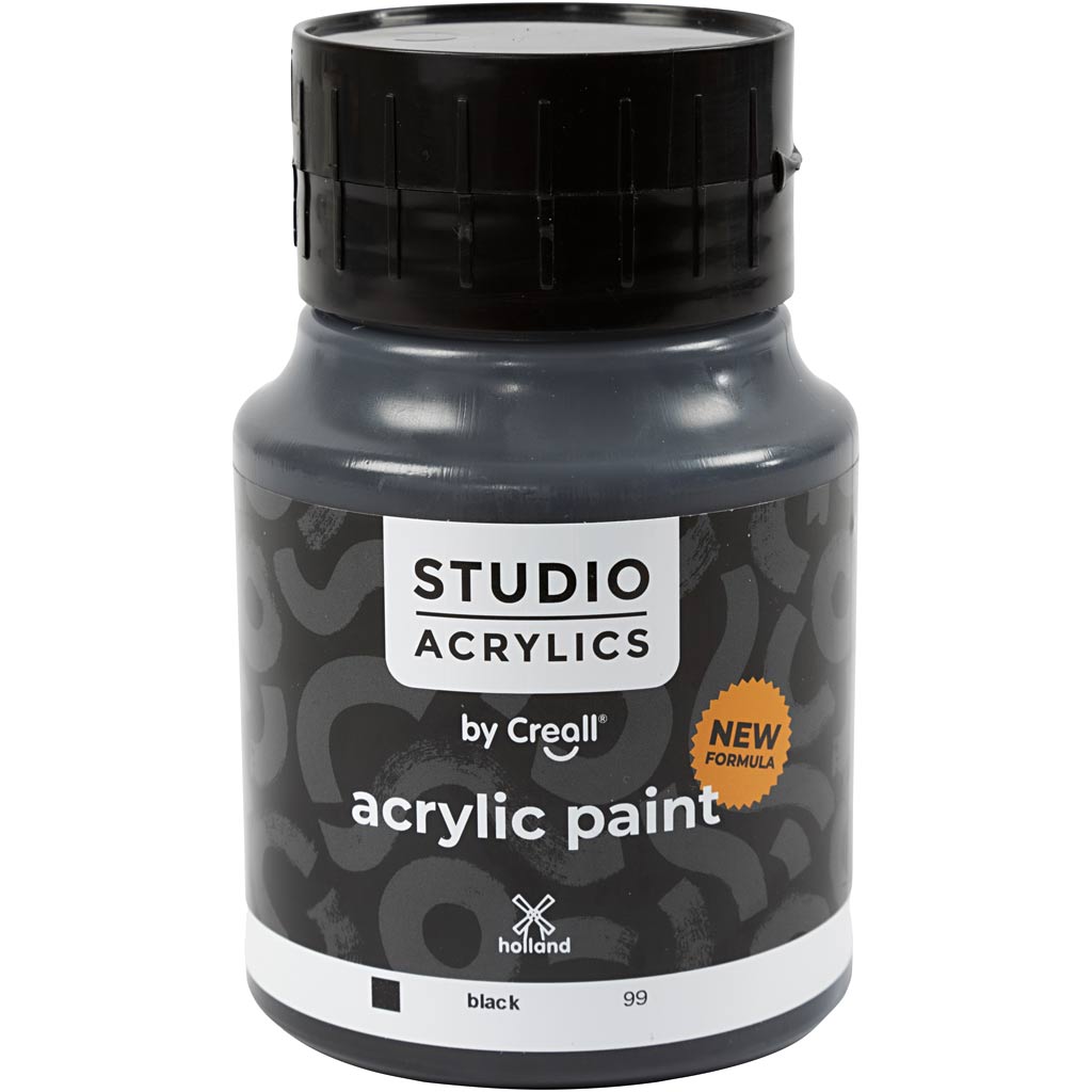 Creall studio acrylverf, dekkend, black (99), 500 ml 1 fles