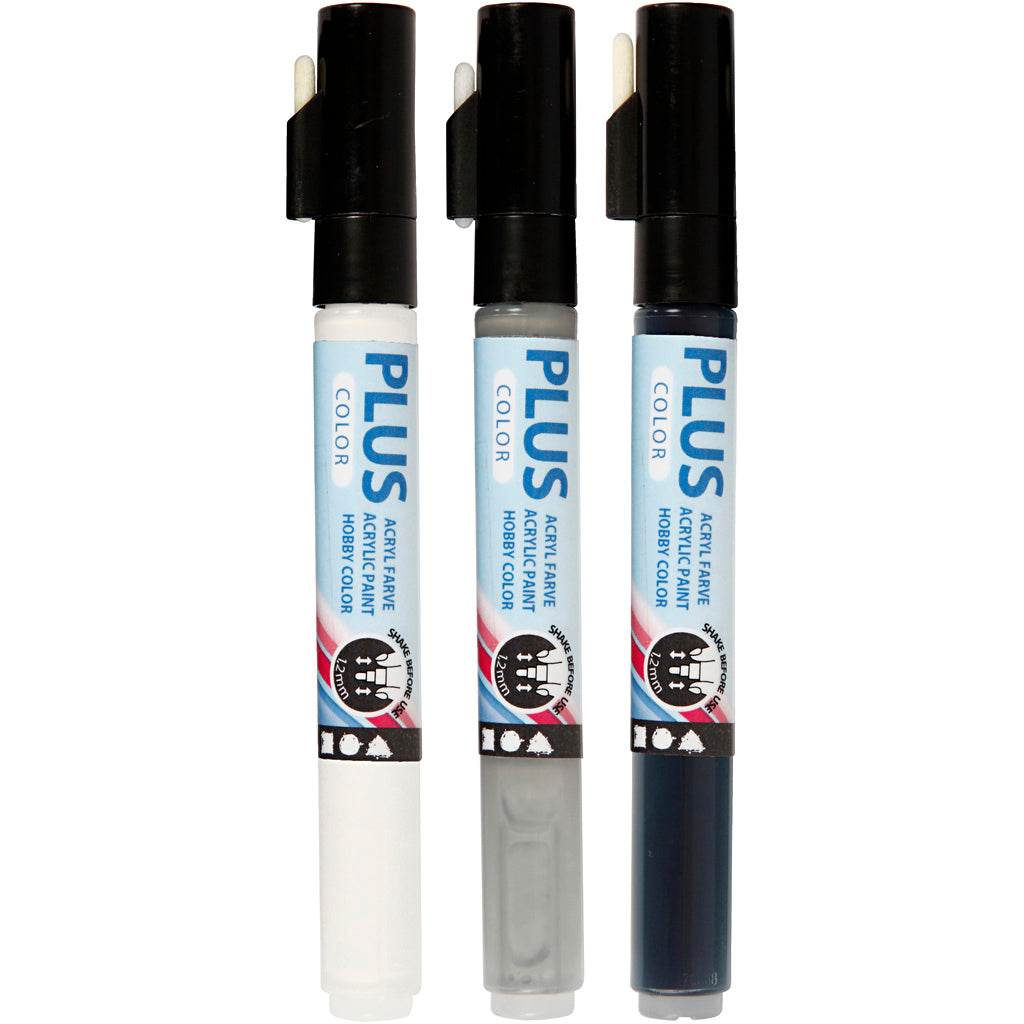 Acrylverf Marker Set - Black, Off White, Rain Grey, 3st.