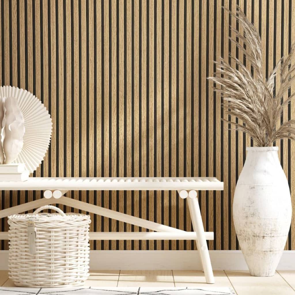 Noordwand behang botanica wooden slats bruin en eikenkleurig