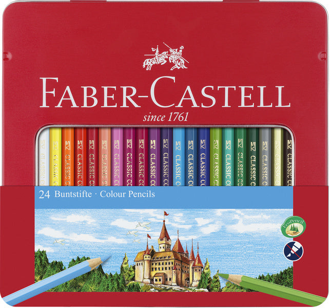 Faber castell fc-115824 kleurpotlood faber-castell castle zeskantig metalen etui met 24 stuks