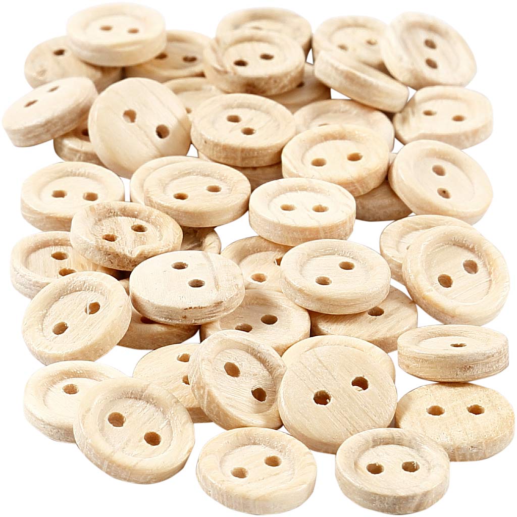 Creativ company houten knopen, d 11 mm, 2 gaten, 50 stuk 1 doos