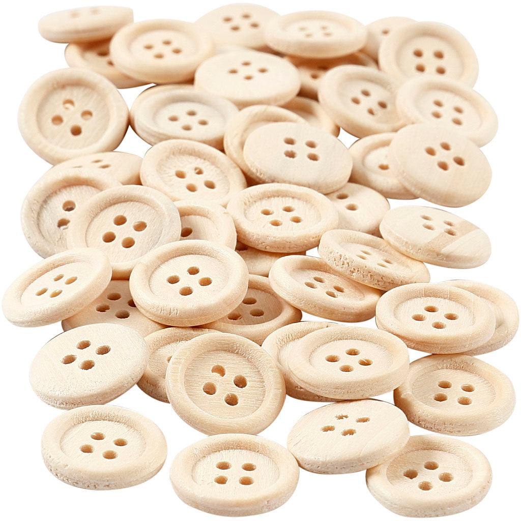 Creativ company houten knopen, d 15 mm, 4 gaten, 50 stuk 1 doos