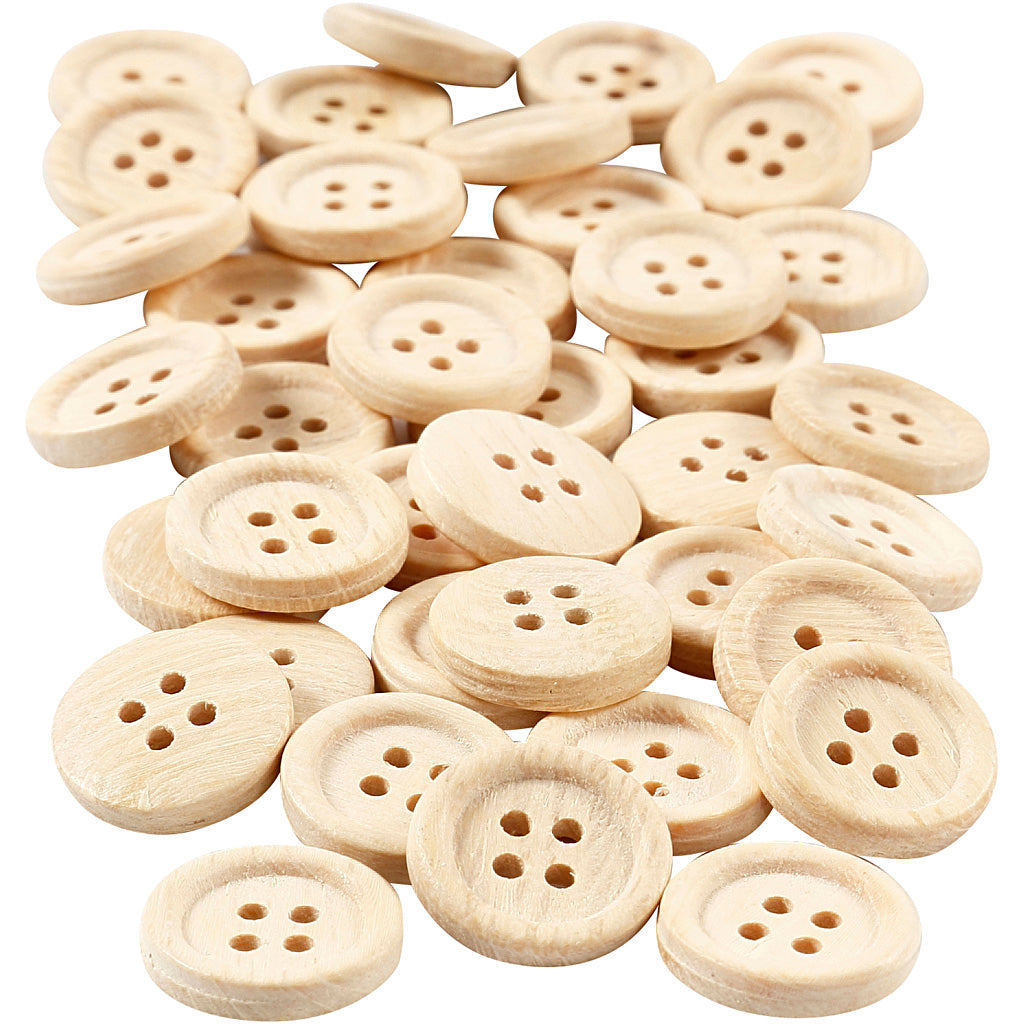 Creativ company houten knopen, d 18 mm, 4 gaten, 40 stuk 1 doos