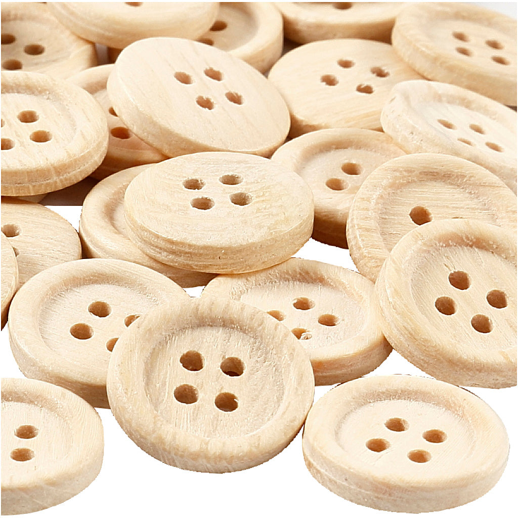 Creativ company houten knopen, d 23 mm, 4 gaten, 30 stuk 1 doos