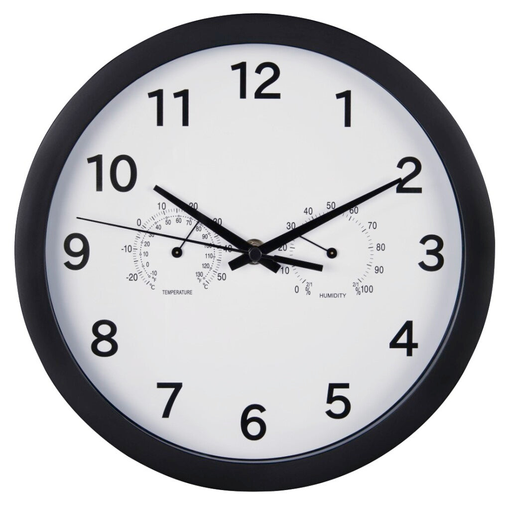 Hama wandklok pure plus ø 25 cm met thermo- hygrometer geluidsarm zwart
