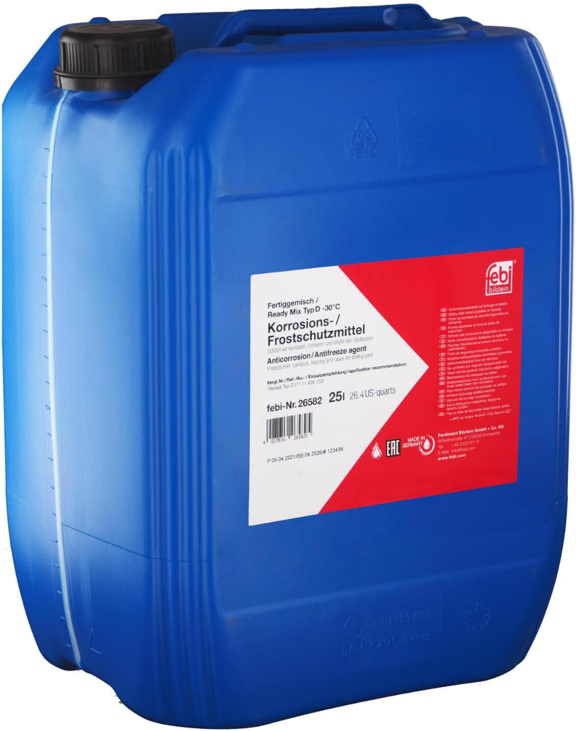 Febi bilstein febi radiatorbeschermingsmiddel kant-en-klaar mengsel type d antifreeze type d ready mix renault 25l