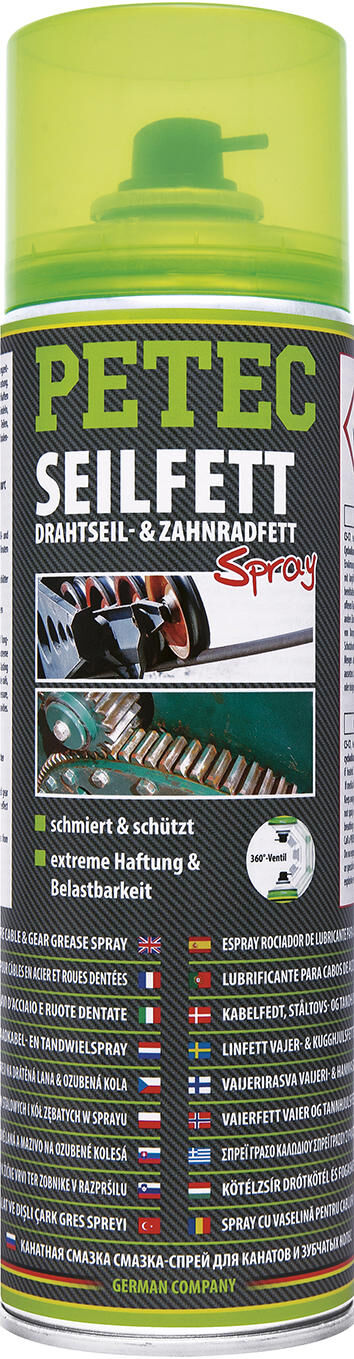 Petec hechtend smeermiddel seilfett rope grease spray 500 ml