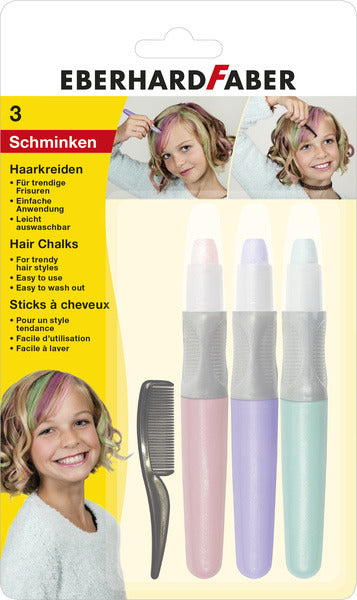 Eberhard faber ef-579202 haarkrijt 3 stuks roze, paars, turquoise