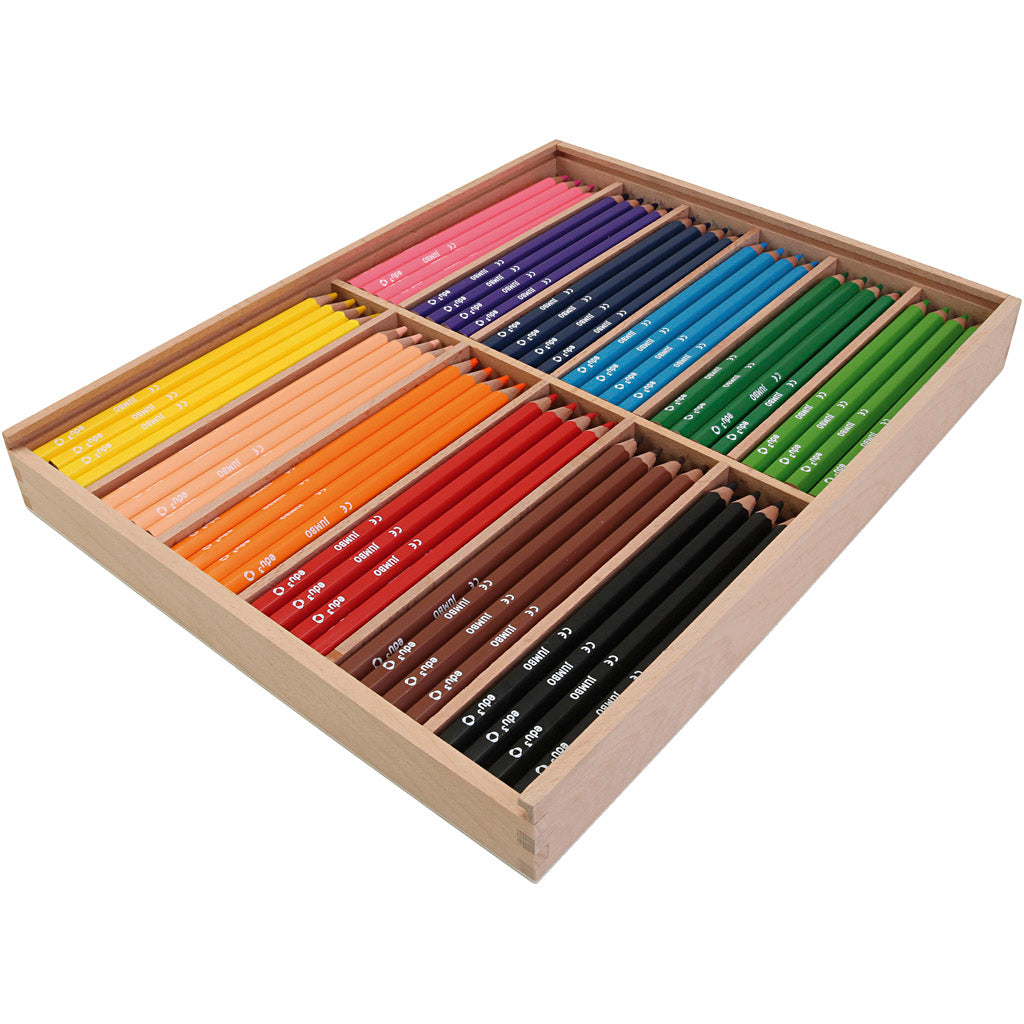Edu3 edu jumbo kleurpotloden, dikte 10 mm, vulling 5 mm, ca. 144 stuk, diverse kleuren, 12x12 stuk 1 doos
