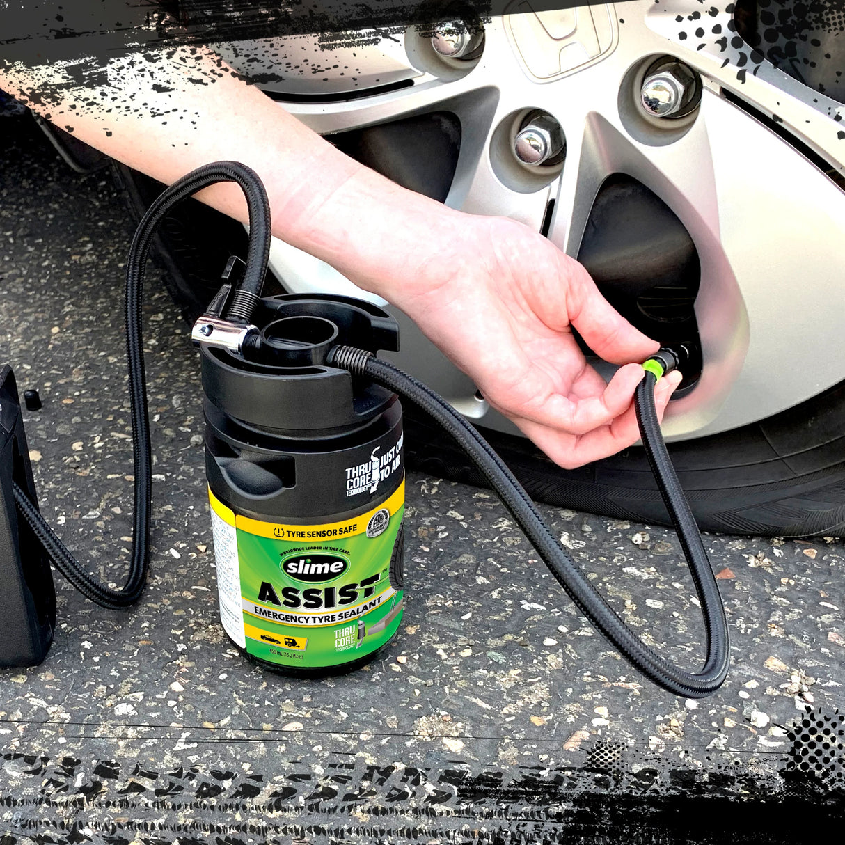 Slime assist noodafdichtmiddel voor banden 450 ml navulling smartrepair plus set