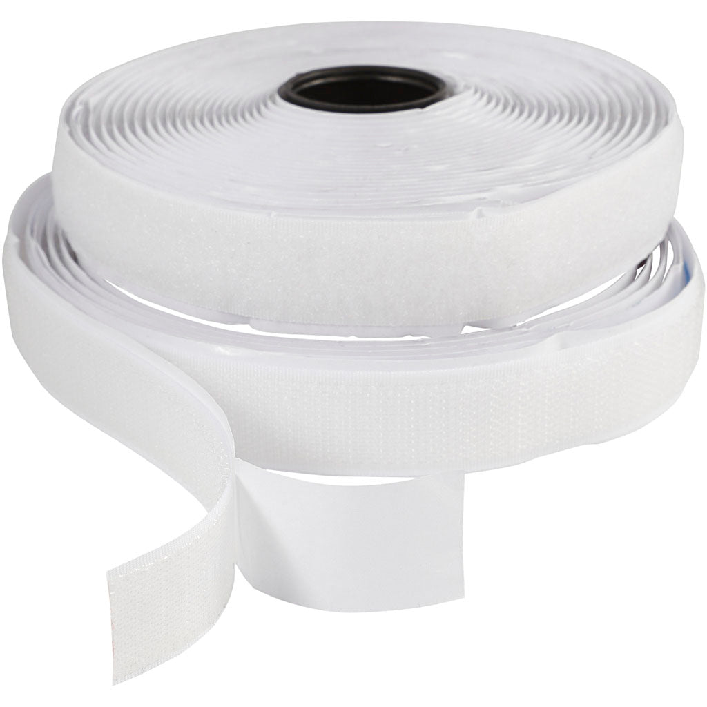 Creativ company klitteband haak en lussluiting, zelfklevend, b: 20 mm, wit, 5 m 1 rol