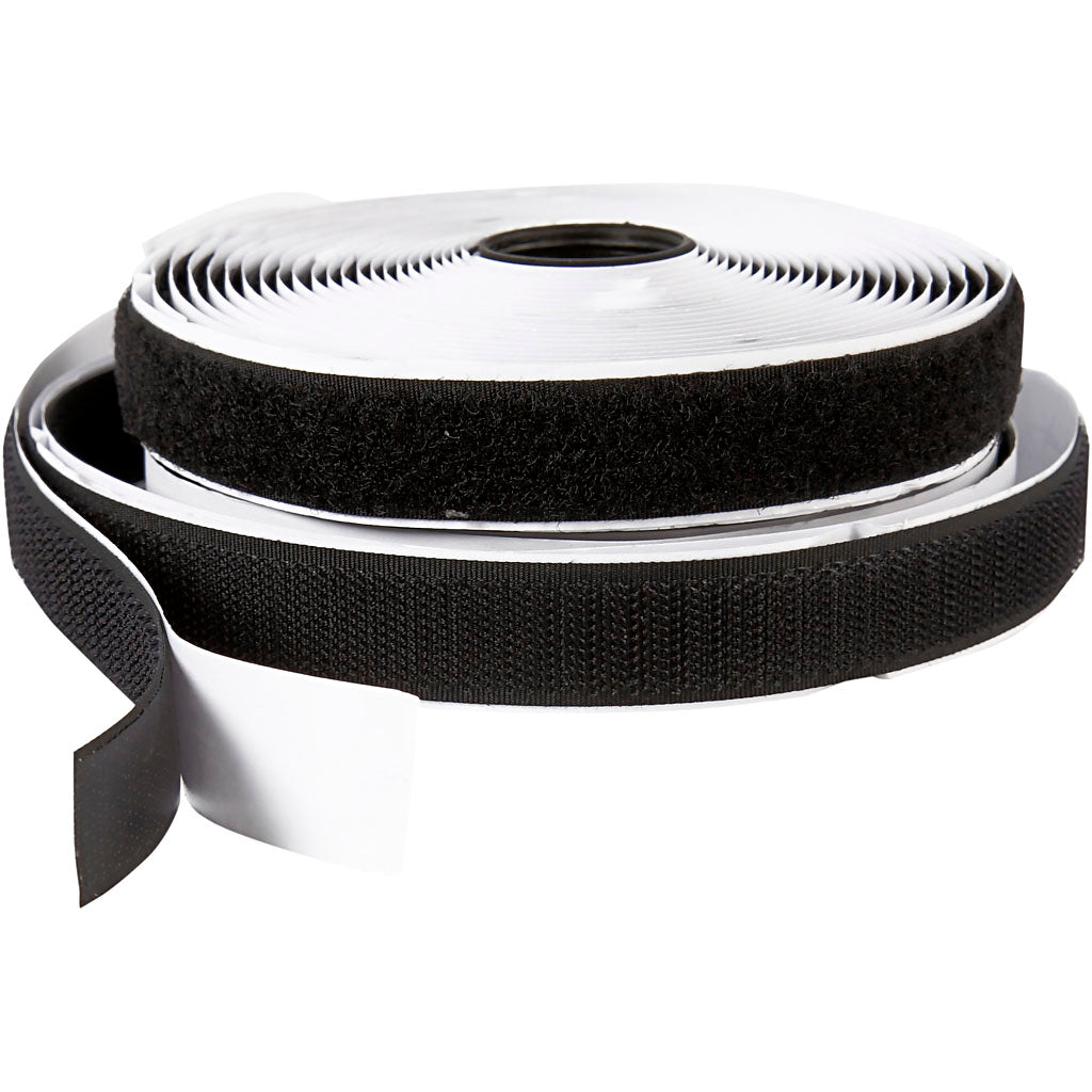 Creativ company klitteband haak en lussluiting, zelfklevend, b: 20 mm, zwart, 5 m 1 rol